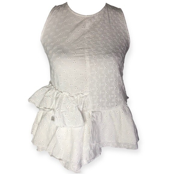 Zara Basic Denim Floral Ruffle Layered Babydoll Blouse - Picture 1 of 5